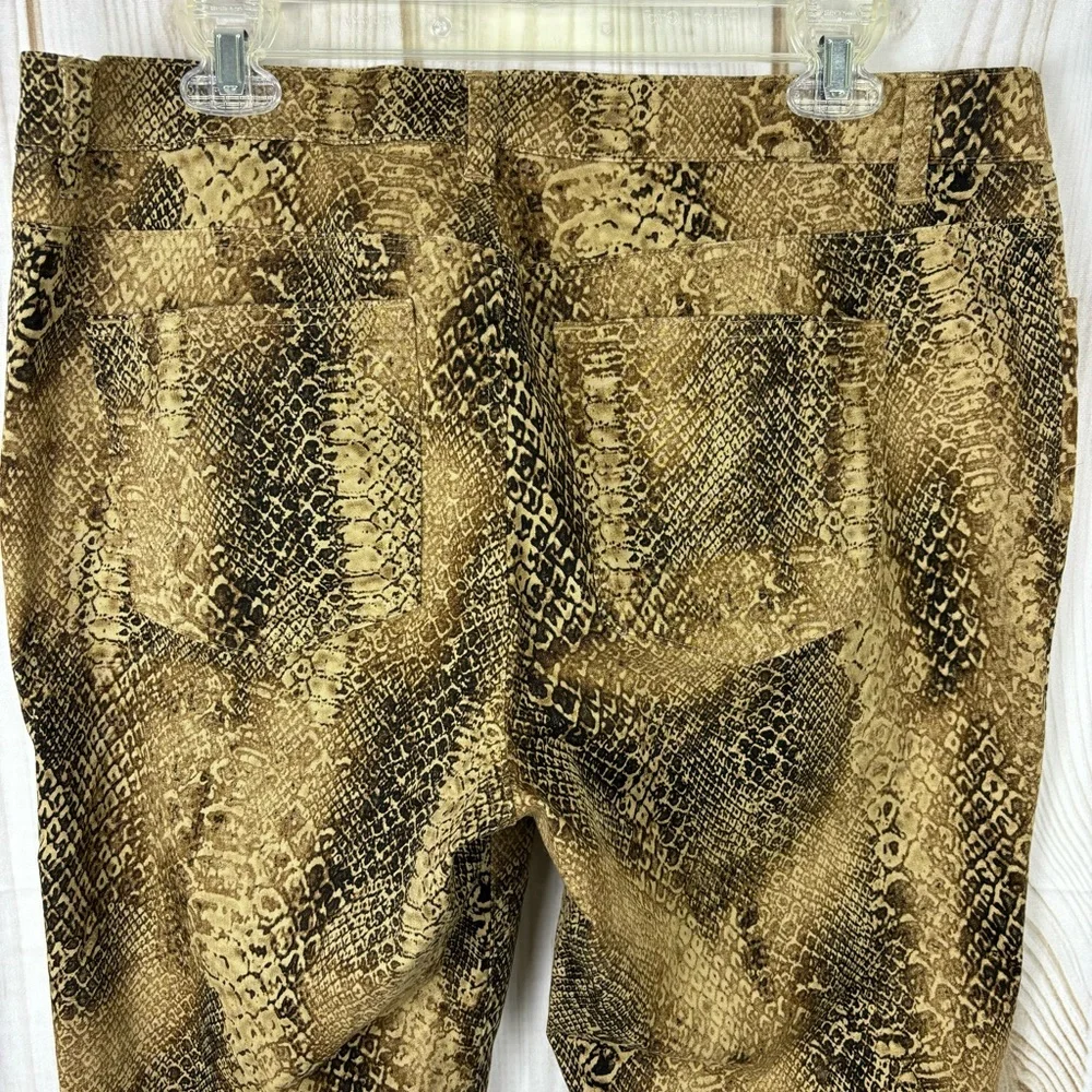 Ralph Lauren Snakeskin Hi-Rise Pants Ankle Zippers Tapered Leg Tan Black Size 10 - Picture 6 of 13